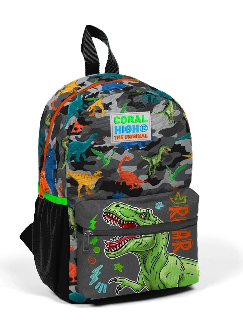 CORAL HIGH Tiny Nest Backpack Black Gray Dinosaur Patterned Two Compartments 23544