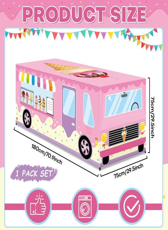 Wiooffen 6FT Ice Cream Party Tablecloth Decorations Ice Cream Birthday Party Supplies Sweet One Table Cover Pink Washable Fabric Polyester Rectangle Donut Table Cover Protector for Birthday Baby Shower - Image 2