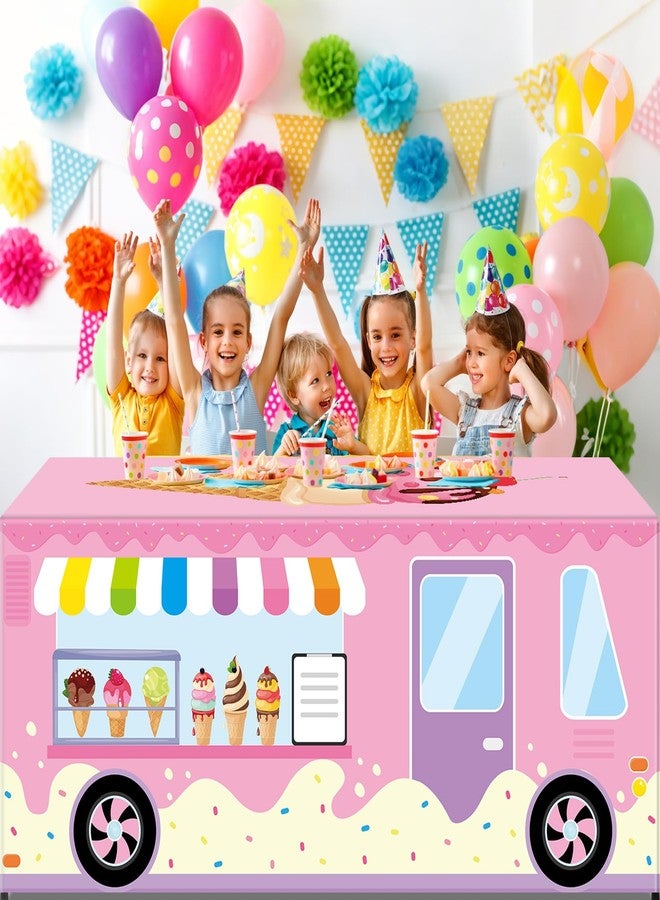 Wiooffen 6FT Ice Cream Party Tablecloth Decorations Ice Cream Birthday Party Supplies Sweet One Table Cover Pink Washable Fabric Polyester Rectangle Donut Table Cover Protector for Birthday Baby Shower - Image 4