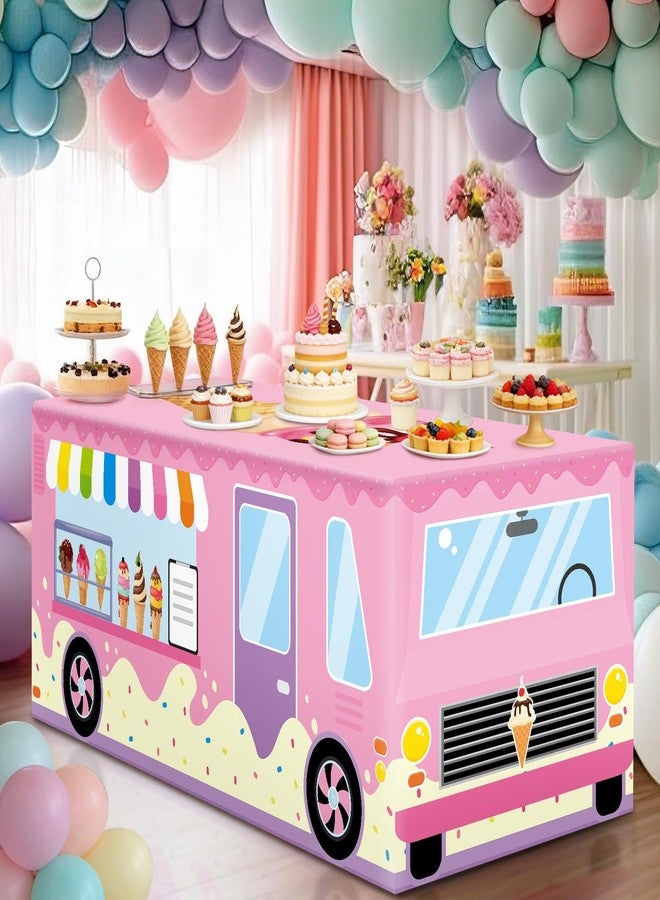 Wiooffen 6FT Ice Cream Party Tablecloth Decorations Ice Cream Birthday Party Supplies Sweet One Table Cover Pink Washable Fabric Polyester Rectangle Donut Table Cover Protector for Birthday Baby Shower - Image 1