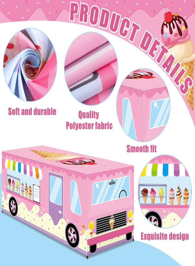 Wiooffen 6FT Ice Cream Party Tablecloth Decorations Ice Cream Birthday Party Supplies Sweet One Table Cover Pink Washable Fabric Polyester Rectangle Donut Table Cover Protector for Birthday Baby Shower - Image 3