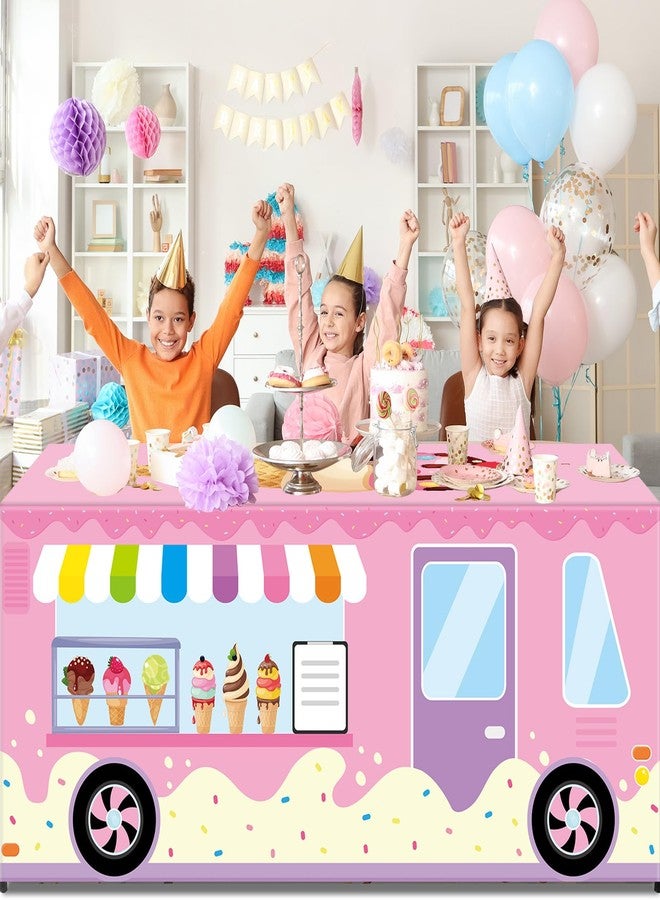 Wiooffen 6FT Ice Cream Party Tablecloth Decorations Ice Cream Birthday Party Supplies Sweet One Table Cover Pink Washable Fabric Polyester Rectangle Donut Table Cover Protector for Birthday Baby Shower - Image 5