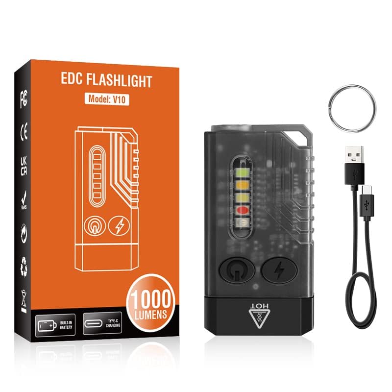 Vortex V10 Flashlight V10 EDC Flashlight with Red UV Blue Green Yellow White Light Emergency Signals Fluorescent Powerful 1000lm Rechargeable Mini Pocket LED Flashlight USBType C - Image 3
