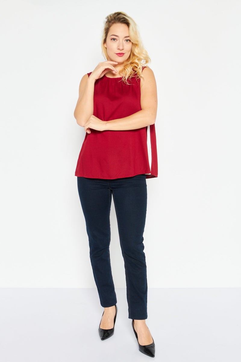 Levi's بلوزة نسائية بياقة دائرية بأكمام قصيرة، مارون - Image 3