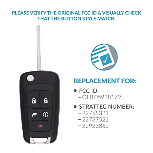 Keyless2Go Replacement for 5 Button PEPS Flip Key Chevrolet Volt OHT05918179 22923862 - Image 3