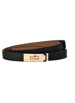 Women Skinny Leather Belt, Skinny Elastic Thin Belt, Adjustable Fashion Dress Belt, Slim Thin Waist Belt Classic Solid Color Alloy Turn Lock, for Dresses Jeans Pants Coat