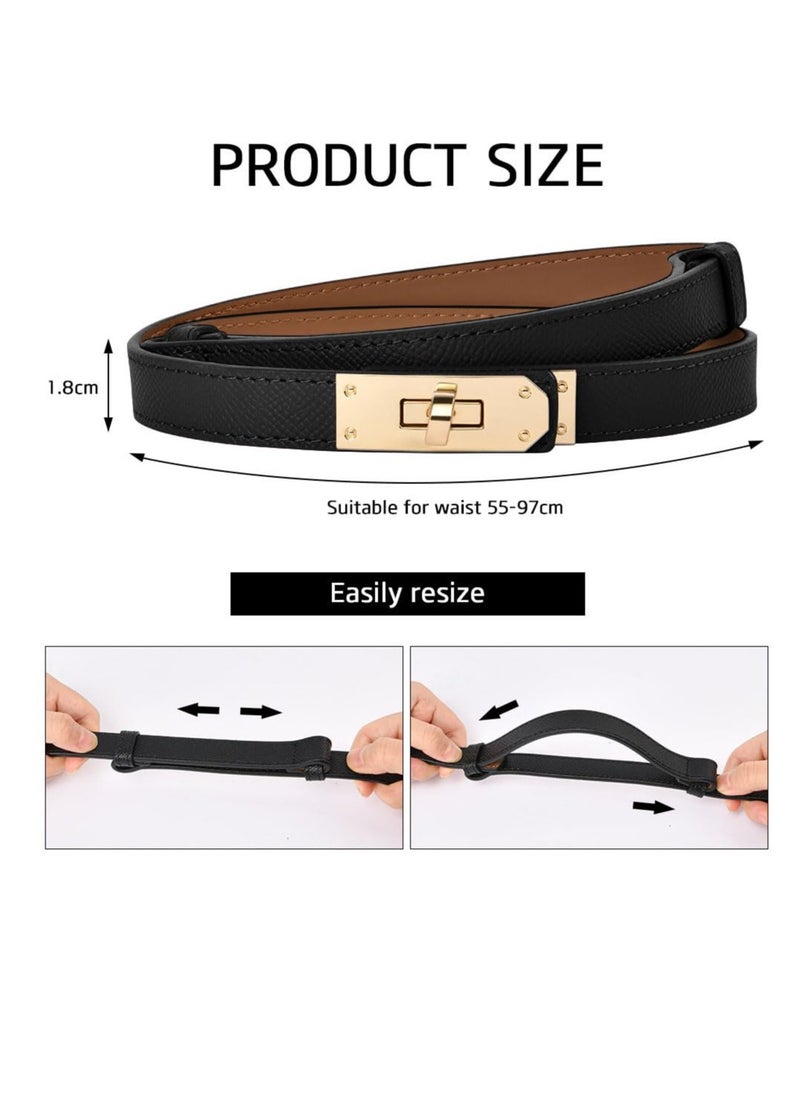 Excefore - Women Skinny Leather Belt, Skinny Elastic Thin Belt, Adjustable Fashion Dress Belt, Slim Thin Waist Belt Classic Solid Color Alloy Turn Lock, for Dresses Jeans Pants Coat - Image 1
