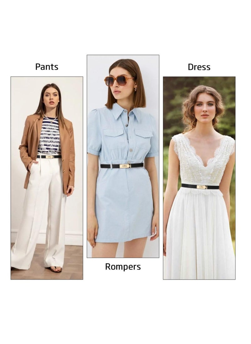 Excefore - Women Skinny Leather Belt, Skinny Elastic Thin Belt, Adjustable Fashion Dress Belt, Slim Thin Waist Belt Classic Solid Color Alloy Turn Lock, for Dresses Jeans Pants Coat - Image 1
