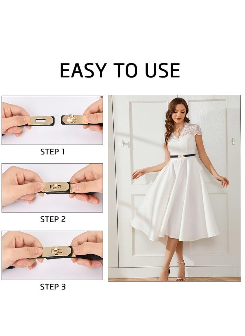 Excefore - Women Skinny Leather Belt, Skinny Elastic Thin Belt, Adjustable Fashion Dress Belt, Slim Thin Waist Belt Classic Solid Color Alloy Turn Lock, for Dresses Jeans Pants Coat - Image 1