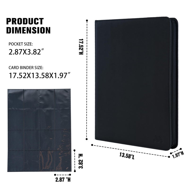 MORABTO Premium 16 Pocket Trading Card Binder,1024 Card Capacity Card Binder Ringless Design with Zipper Side Loading Trading Card Album Folder for MTG, Sports Cards & TCG - Black - Image 5