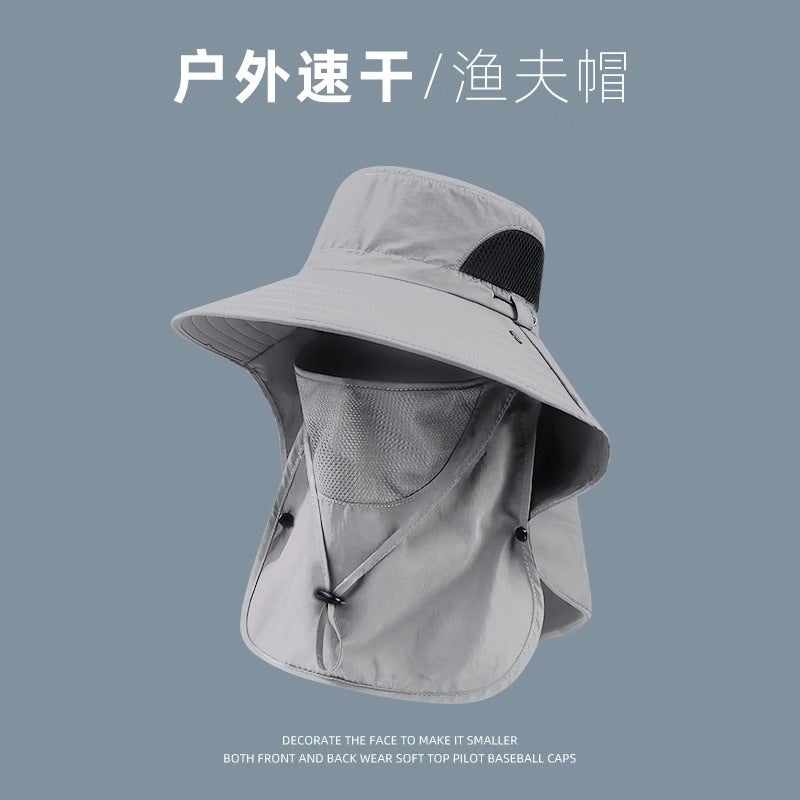 Fishing Hat Summer UV Protection Sunshade Cap Fishing Face Cover Neck Protection Integrated Mens Sunshade Cap Large Cone Glacie army green  - Image 2