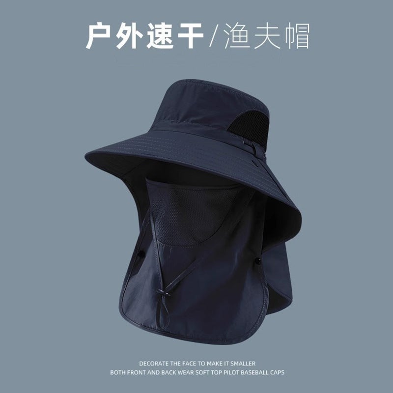 Fishing Hat Summer UV Protection Sunshade Cap Fishing Face Cover Neck Protection Integrated Mens Sunshade Cap Large Cone Glacie army green  - Image 5
