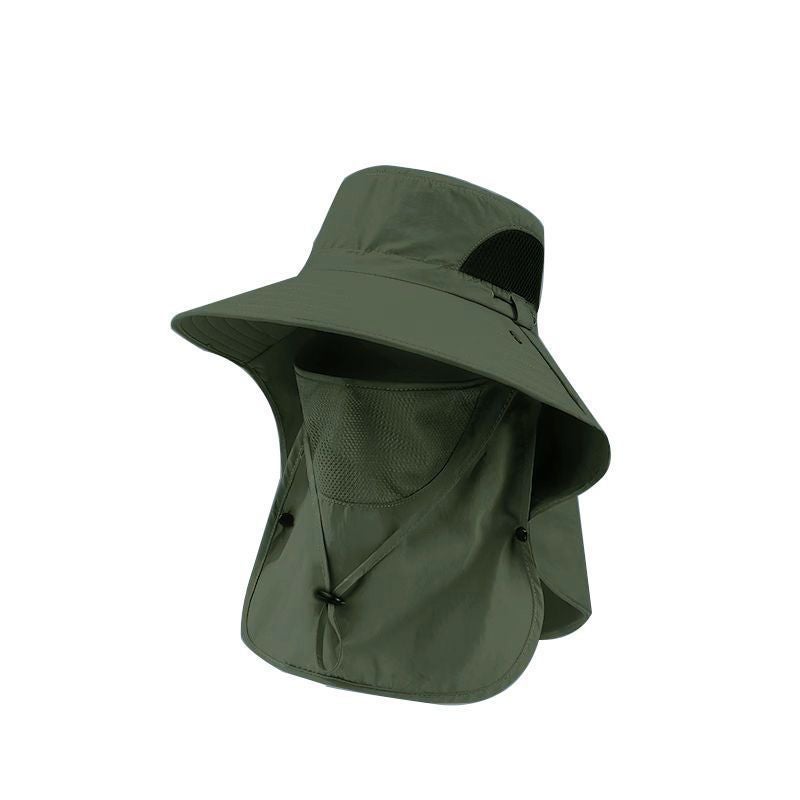 Fishing Hat Summer UV Protection Sunshade Cap Fishing Face Cover Neck Protection Integrated Mens Sunshade Cap Large Cone Glacie army green  - Image 1