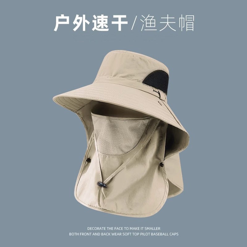 Fishing Hat Summer UV Protection Sunshade Cap Fishing Face Cover Neck Protection Integrated Mens Sunshade Cap Large Cone Glacie army green  - Image 4
