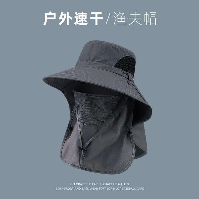 Fishing Hat Summer UV Protection Sunshade Cap Fishing Face Cover Neck Protection Integrated Mens Sunshade Cap Large Cone Glacie army green  - Image 3