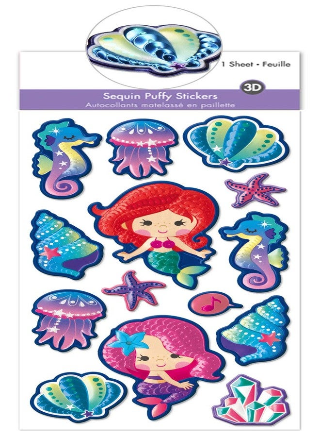 AoneFun Mermaid Stickers - Kids Mermaid Stickers for Girls Sparkle 3D Puffy Sparkly Shiny Rainbow Scrapbook Decal - Image 1