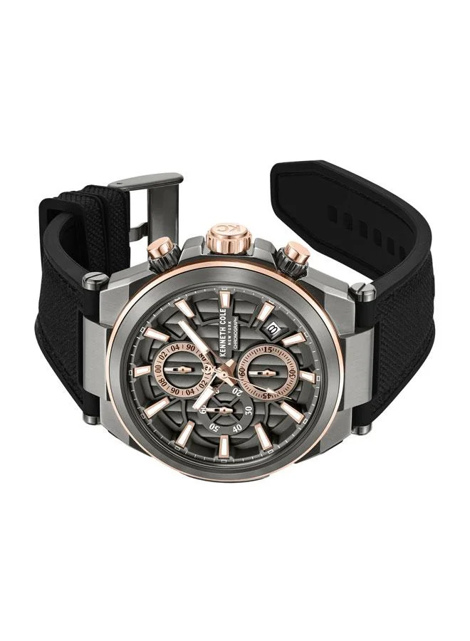 كينيث كول نيو يورك ساعة كرونوغراف رجالية داون تاون بقرص معدني وحزام سيليكون ونايلون