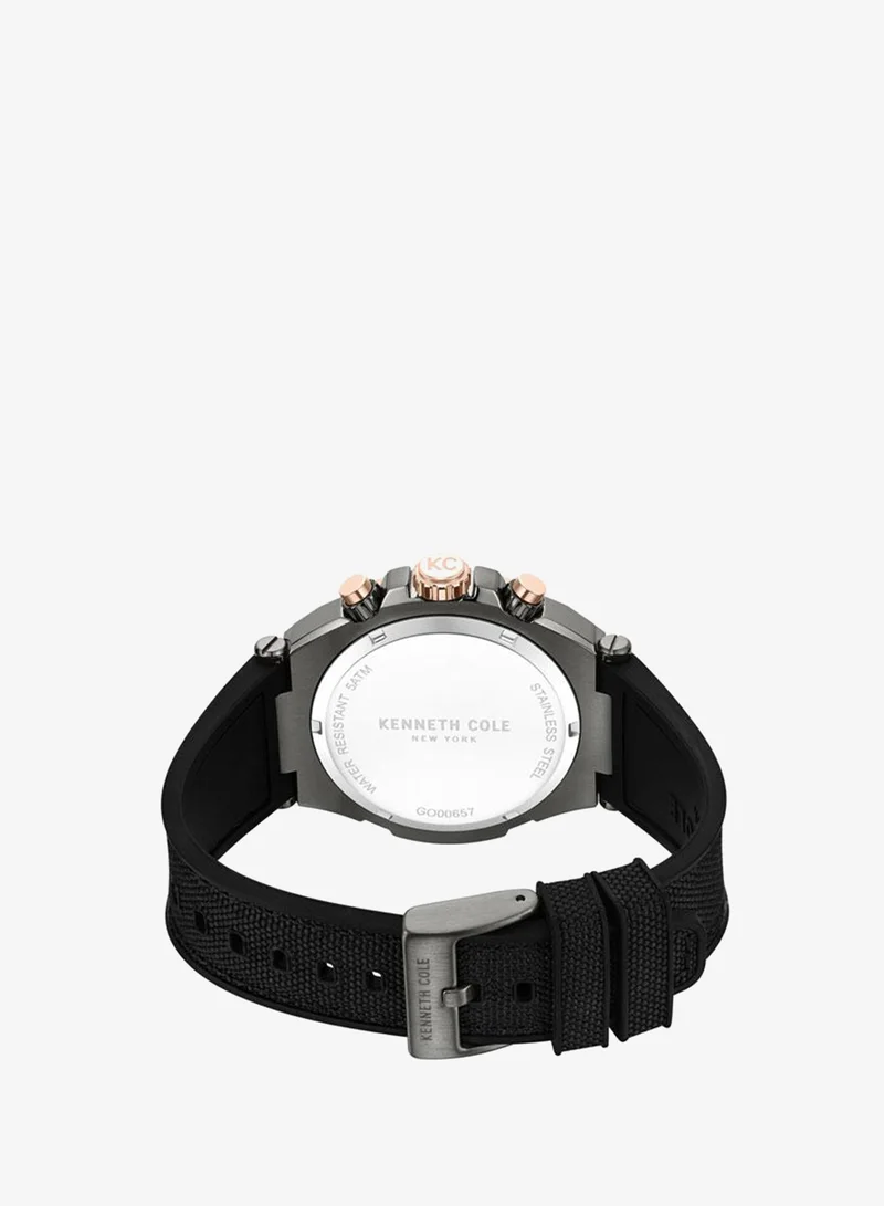 Kenneth Cole New York Black/Gun Downtown Men's 42mm Chronograph Watch with Gunmetal Dial & Silicone-Nylon Strap for Men | Best Price UAE