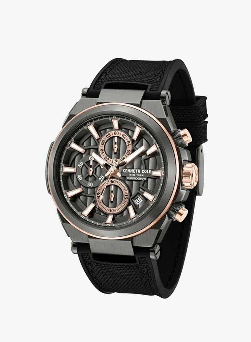 Kenneth Cole New York Black/Gun Downtown Men's 42mm Chronograph Watch with Gunmetal Dial & Silicone-Nylon Strap for Men | Best Price UAE