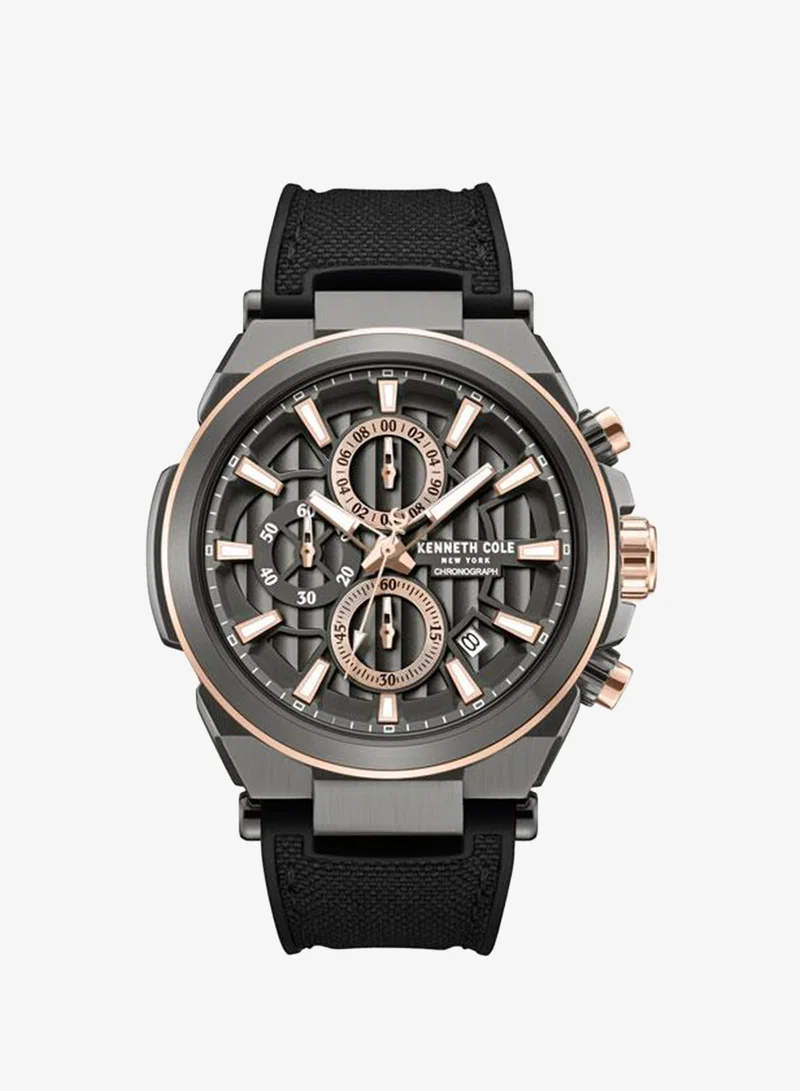 Kenneth Cole New York Downtown Men's 42mm Chronograph Watch with Gunmetal Dial & Silicone-Nylon Strap