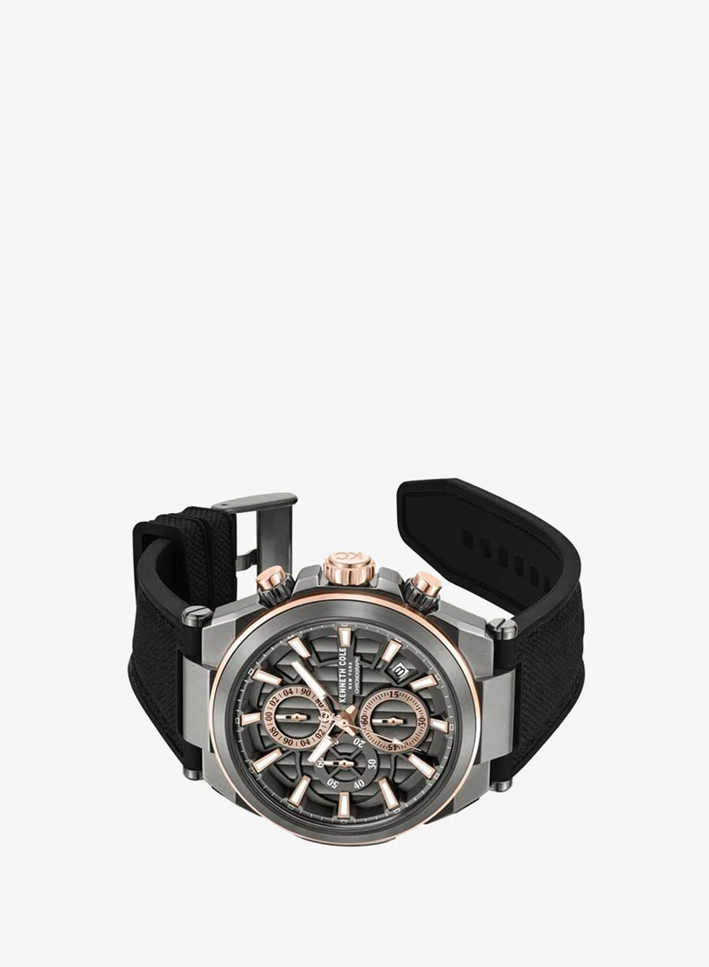 Kenneth Cole New York Downtown Men's 42mm Chronograph Watch with Gunmetal Dial & Silicone-Nylon Strap