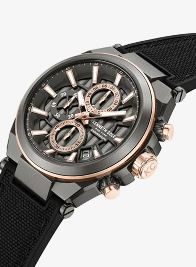 Kenneth Cole New York Black/Gun Downtown Men's 42mm Chronograph Watch with Gunmetal Dial & Silicone-Nylon Strap for Men | Best Price UAE