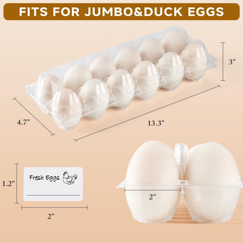 YIFIHGE 60 Pack Duck Egg Cartons Jumbo Egg Cartons Cheap Bulk with Sticker Labels Clear Empty Plastic Egg Containers Extra Large for Home Ranch Farm Commercial Market Display, 2Ã—6 Grids - Image 2