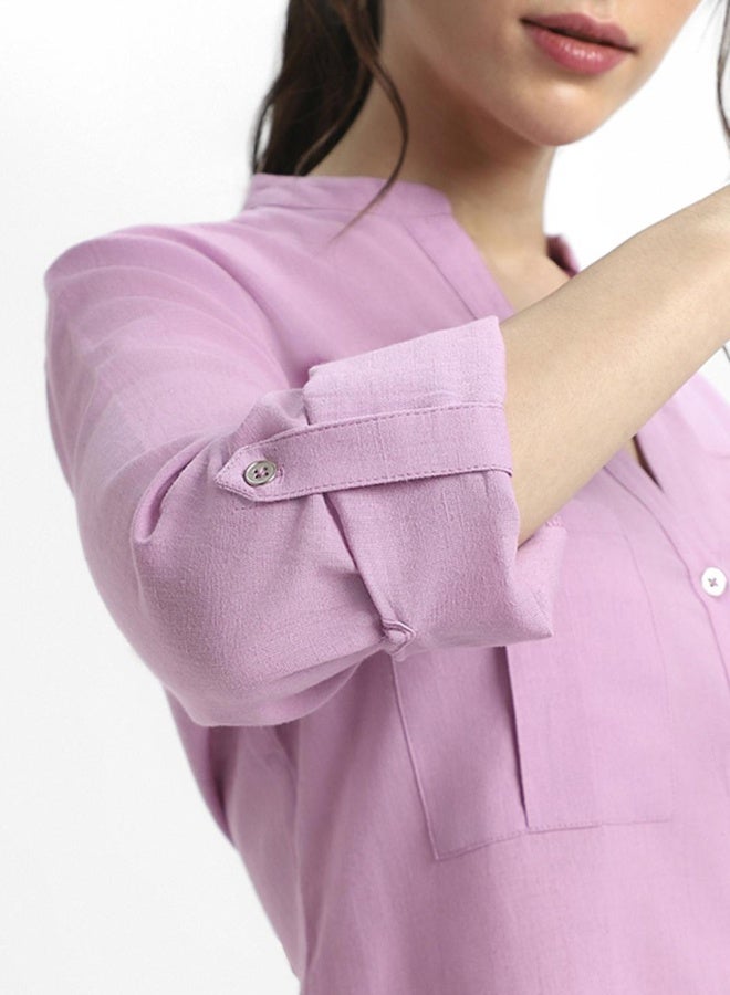Dennis Lingo Lavender Regular Fit Double Pocket Top for Women - Cotton Flex, Full Sleeves, Casual - Image 3