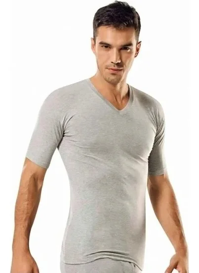 Tutku Men's V-Neck Rib Short Sleeve Undershirt 6 Pack