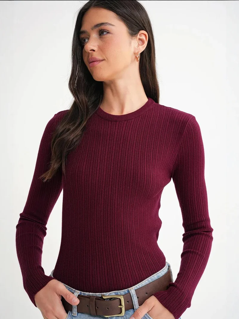 MixRay Mixray Soft Textured Ribbed Fitted Top