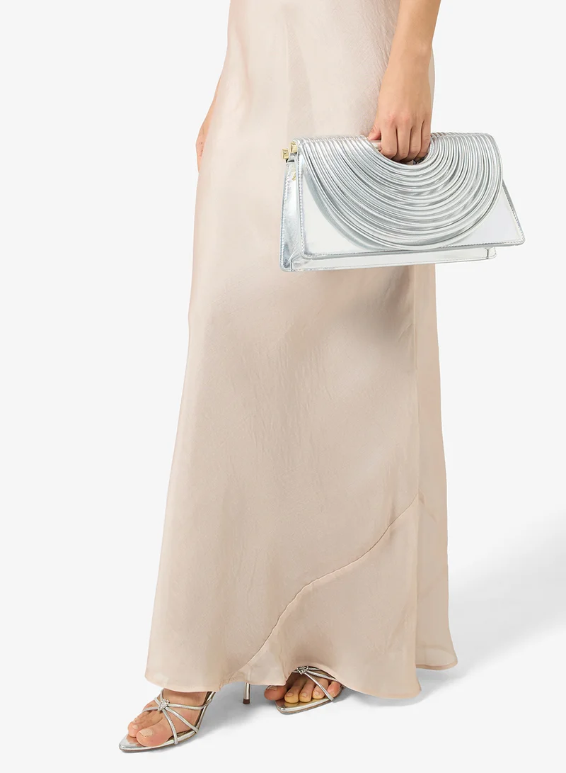 Ella Silver Textured Statement Clutch With Strap for Women | Best Price UAE
