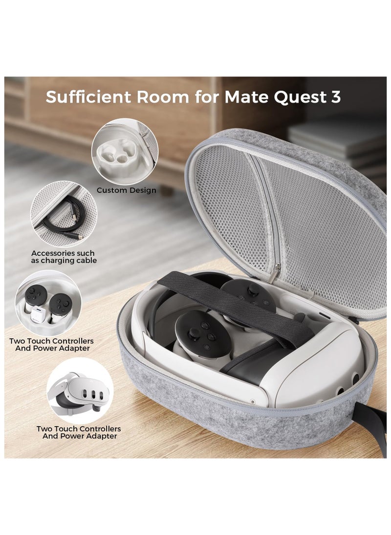 XICEN Hard Carrying Case for Meta Quest 3, Multiple Compartments for Elite Version VR Headset, Controllers and Accessories, Travel with Protection (Grey)  - Image 2