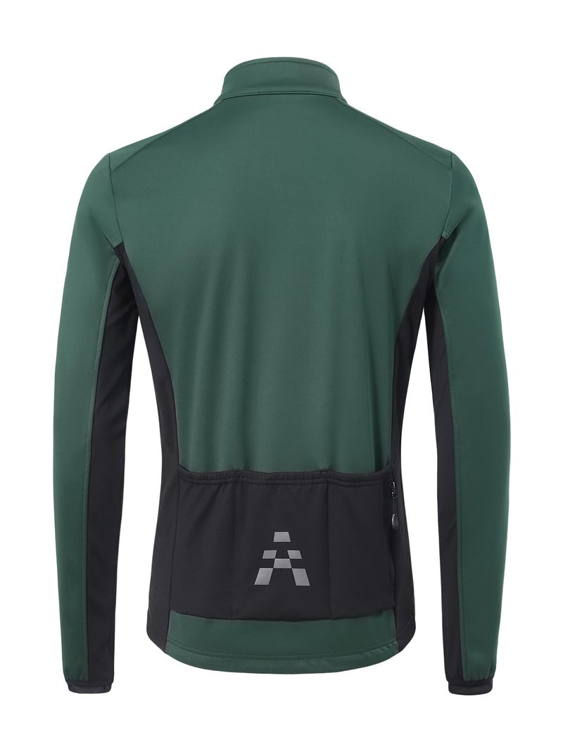 ARSUXEO Winter Cycling Jacket for Men Softshell Fleece MountainBike Biking Bicycle Jacket Thermal Windbreaker Dark Green Large - Image 2