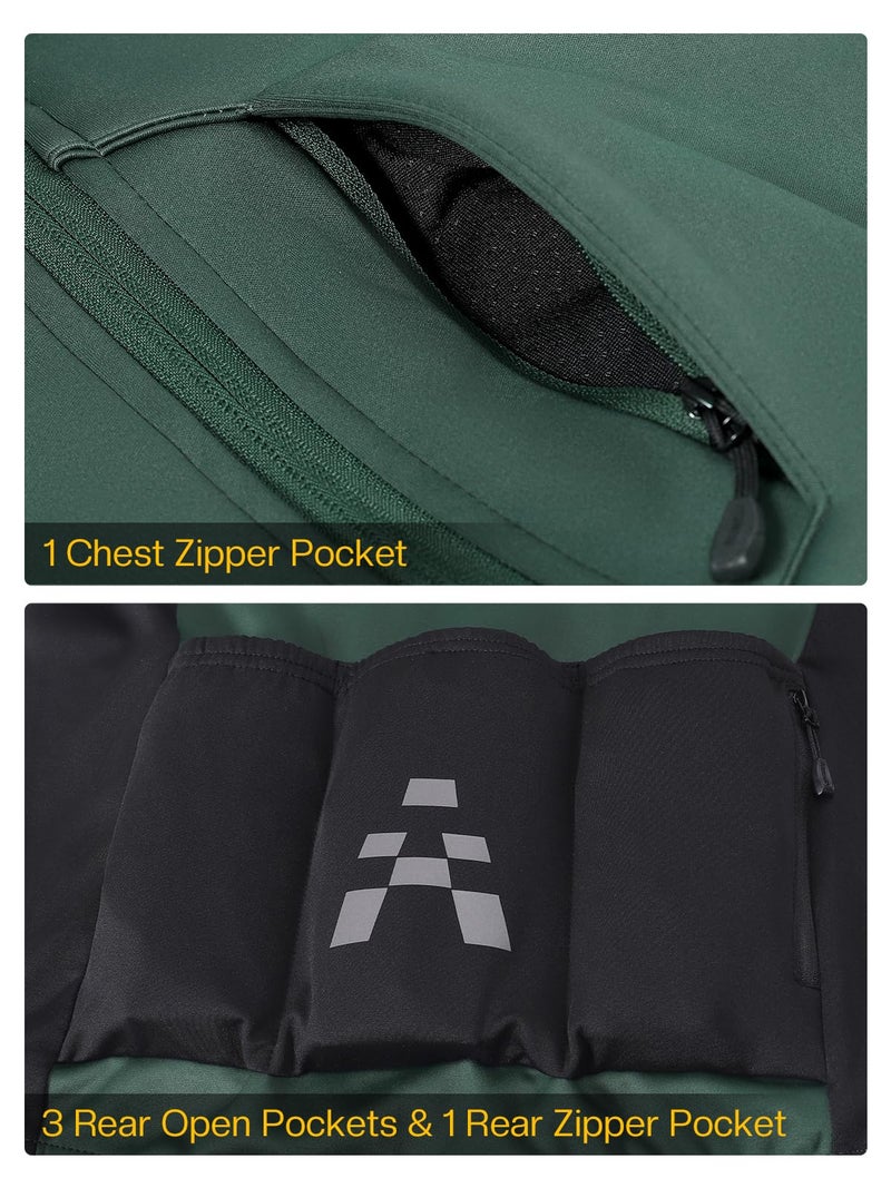 ARSUXEO Winter Cycling Jacket for Men Softshell Fleece MountainBike Biking Bicycle Jacket Thermal Windbreaker Dark Green Large - Image 4