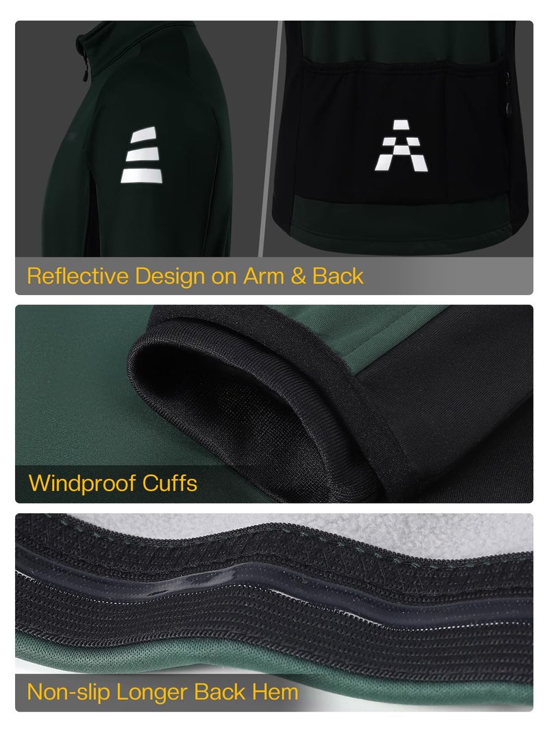 ARSUXEO Winter Cycling Jacket for Men Softshell Fleece MountainBike Biking Bicycle Jacket Thermal Windbreaker Dark Green Large - Image 5
