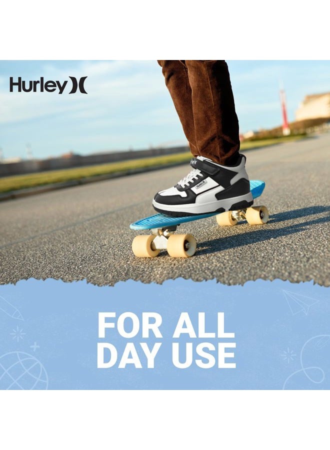 Hurley Kids' Carson High-Top Sneakers with Adjustable Strap, High Top Shoes for Kids, Sturdy Padded High Cut Sneakers for Boys and Girls, Fashionable Basketball Shoes for Kids, Black and White, 1 - Image 2