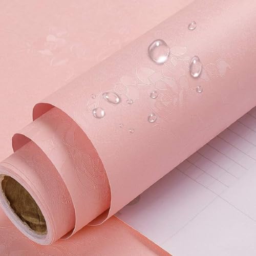 Jig-Tik Contact Paper Waterproof PVC Wallpapers Roll Embossed Europe Style Nordic 3D Sculpture Flower Wall Covering Modern Wall Décor(45 * 300) (1, White Black) (1, Pink/) - Image 1