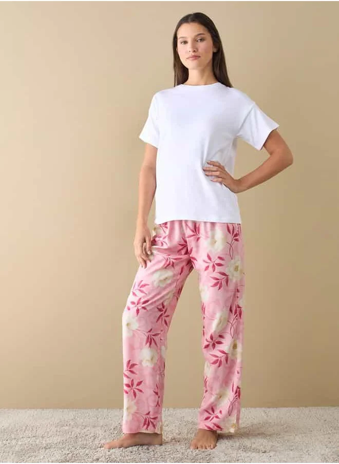 فاف T-shirt and Floral Print Pyjama Set