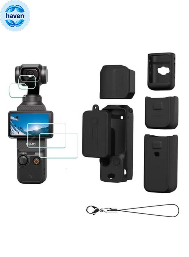 HAVEN DJI OSMO Pocket 3 Accessory Kit, Silicone Protective Case Cover, Tempered Glass Screen Protector, Lens Protector - Image 1