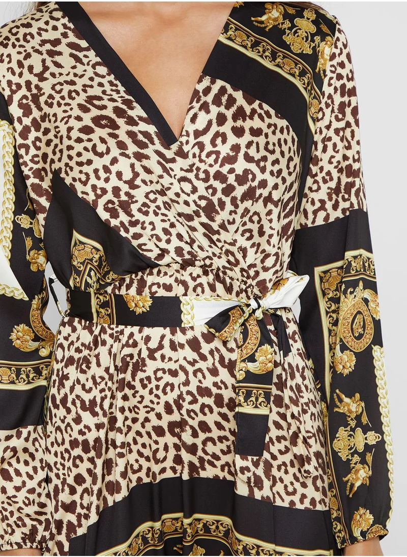 Ginger Mixed Print Wrap Front Maxi Dress