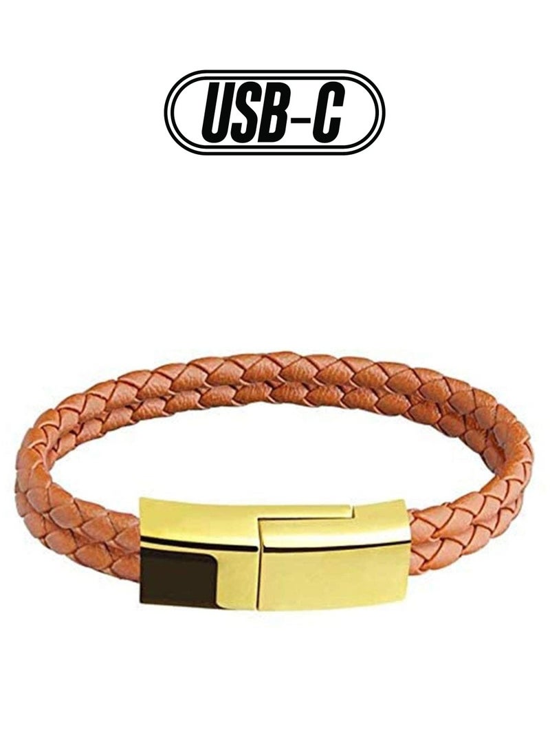 SYOSI USB Type C Cable Data Sync Durable Leather Braided Wrist Bracelet Portable Short Type C Charging Cable for Galaxy S8/S8+ Nexus 5X/6P HTC 10/U11 Huawei P9/910 - Image 1