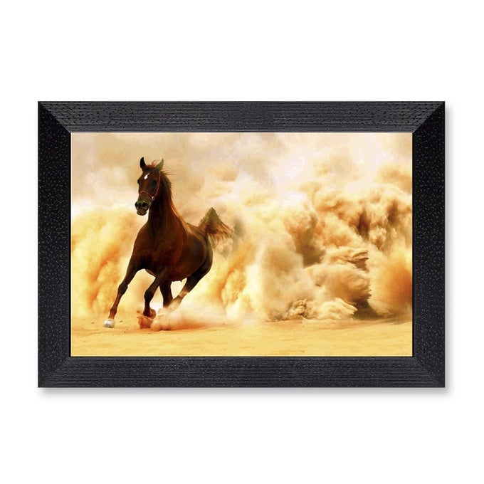 RITWIKAS ONE HORSE RUNNING ABSTRACT WALL ART VASTU MOTIVATIONAL MULTI EFFECTIVE DIGITAL PRINT PAINTING WITH BLACK FRAME FOR HOME OFFICE DECOR SIZE 135 X 95 INCH SET OF 1 MULTI COLOUR