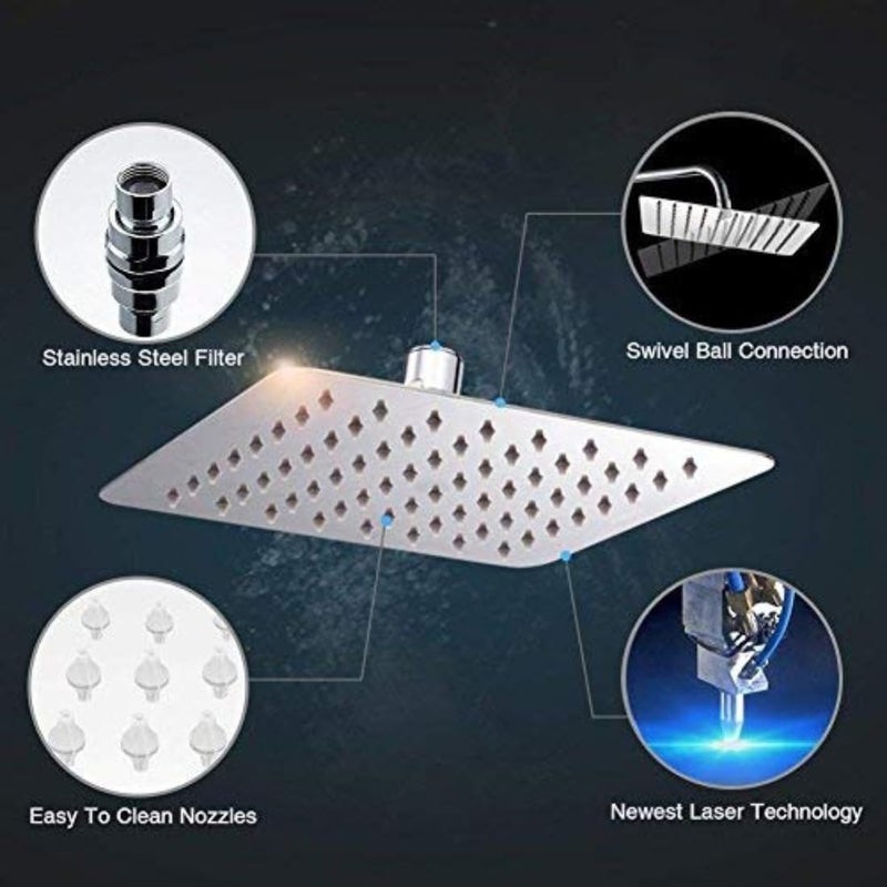 ESSE18 ESSE18 Ultra Slim Shower for Bathroom Overhead Shower Stainless Steel Chrome Plated 8 X 8 inch Showerhead without Arm  - Image 5
