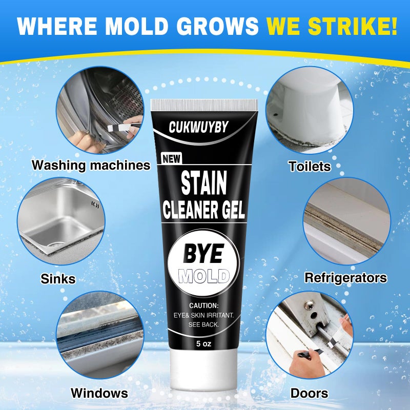 10 Oz Black Stain Cleaner Gel Home Cleaner for Washing Machine Seal Shower Bathroom Grout Sinks Caulk Cleaner Stain Heavy Duty Gel with Brush (2 Pack 5 Oz) - Image 4