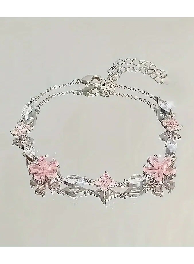 Home Clearance Sale Suitable For Women 15+ Pink Floral Pendant Necklace, Artificial Stone, Perfect Gift For Birthday - Image 1