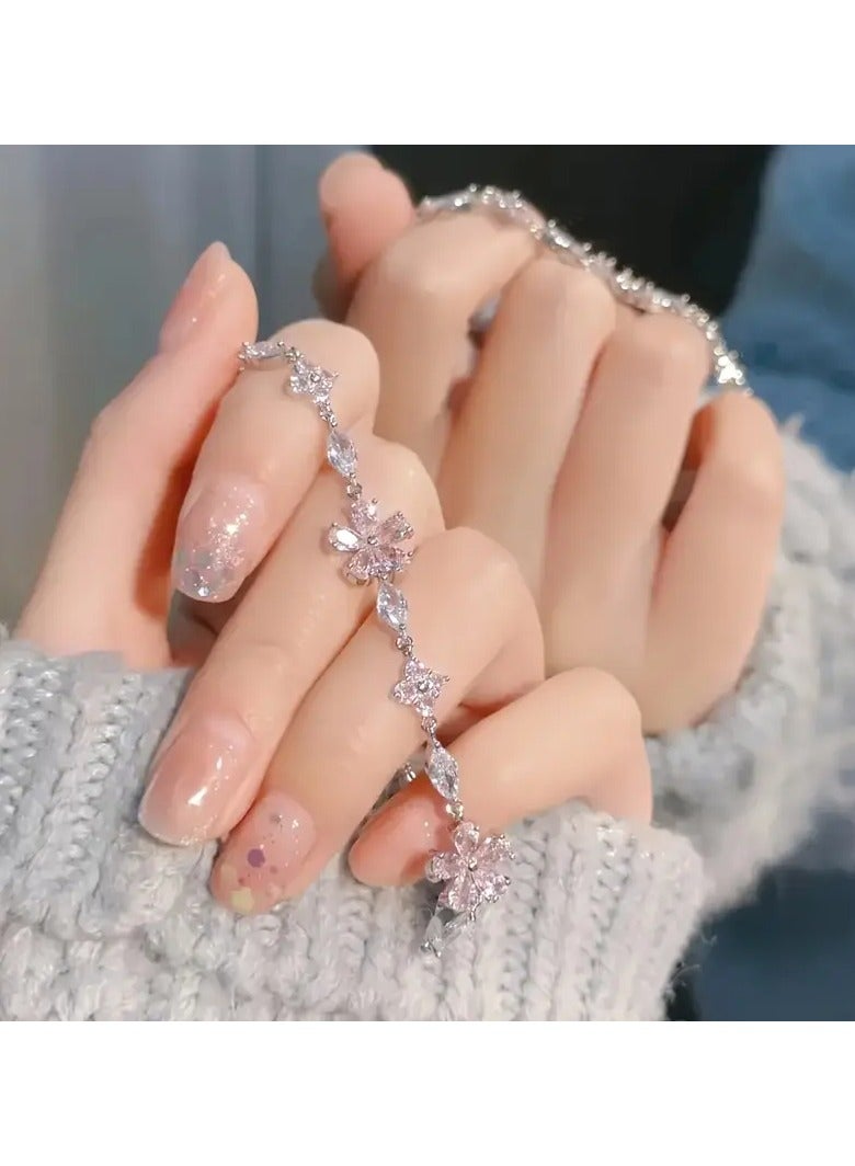 Home Clearance Sale Suitable For Women 15+ Pink Floral Pendant Necklace, Artificial Stone, Perfect Gift For Birthday - Image 2