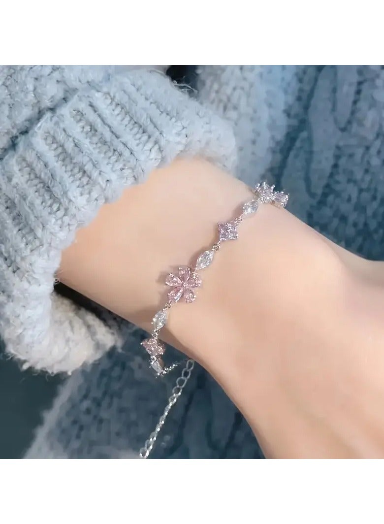 Home Clearance Sale Suitable For Women 15+ Pink Floral Pendant Necklace, Artificial Stone, Perfect Gift For Birthday - Image 3