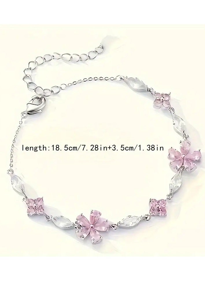 Home Clearance Sale Suitable For Women 15+ Pink Floral Pendant Necklace, Artificial Stone, Perfect Gift For Birthday - Image 4