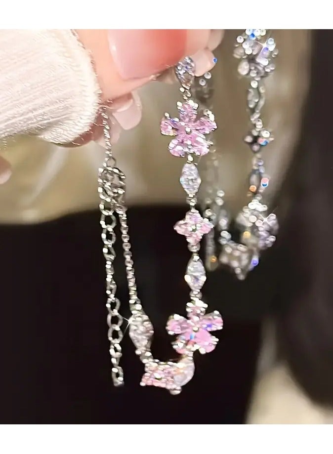 Home Clearance Sale Suitable For Women 15+ Pink Floral Pendant Necklace, Artificial Stone, Perfect Gift For Birthday - Image 5