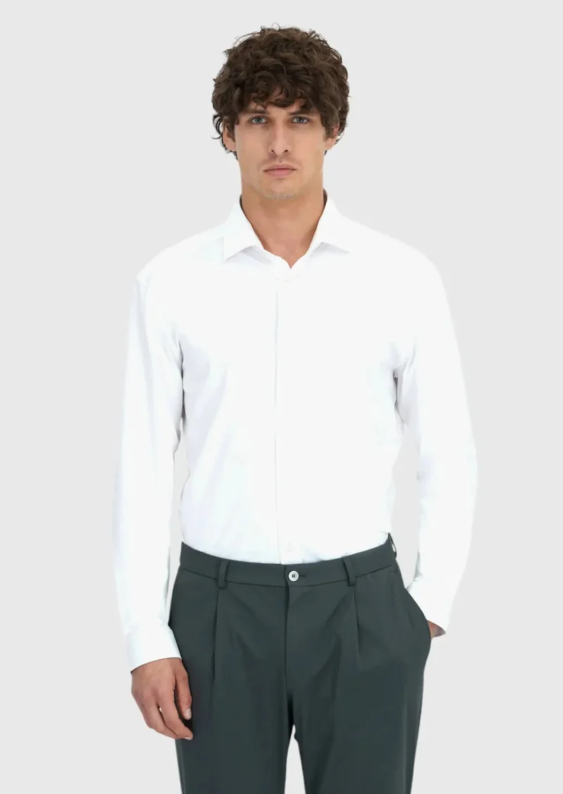 رامسي قميص أبيض سادة بقصة عادية محبوك من مزيج القطن